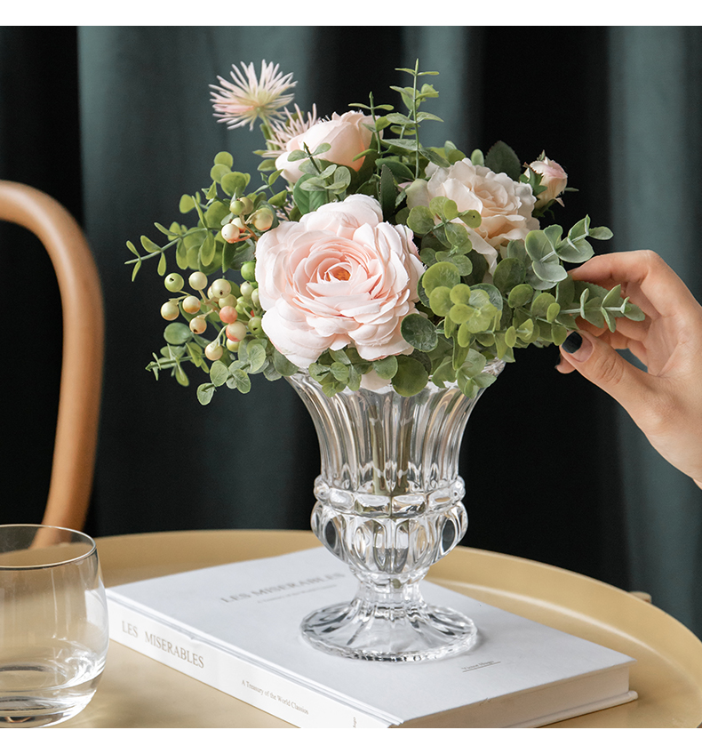 森上居 北欧小清新透明高脚玻璃花瓶 客厅餐桌插花花艺摆件 温伯