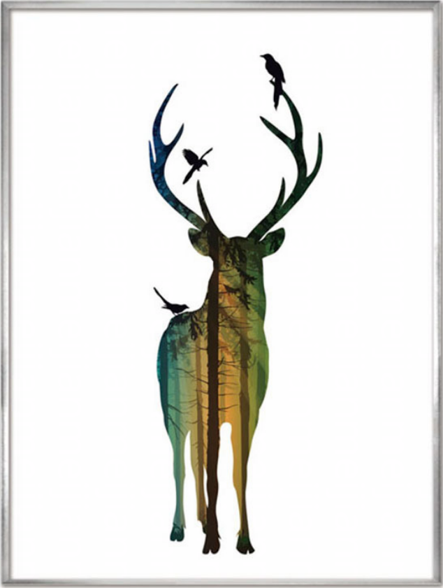 麋鹿方形现代北欧风艺术画 商业装饰工艺品 有框加工定制花画批发